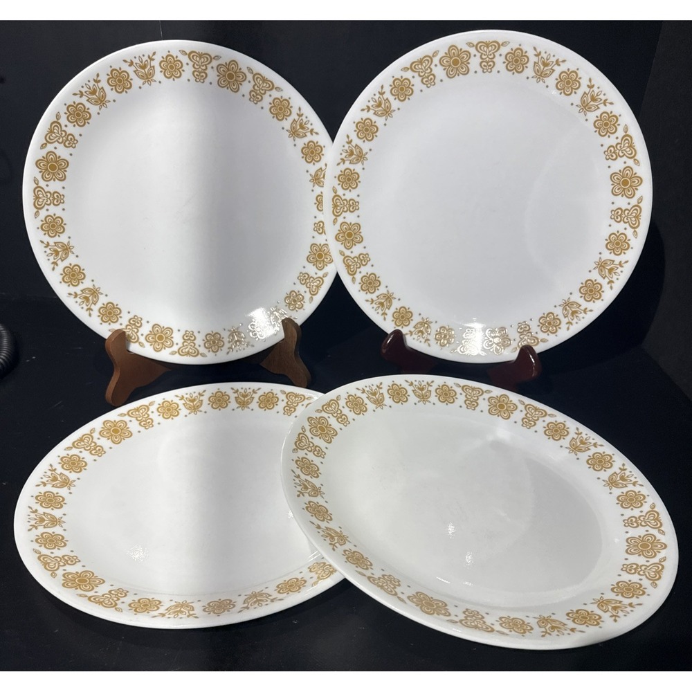 Vintage Corelle Butterfly Gold 10 1/4" Corning Dinner Plates (Set of 4)
